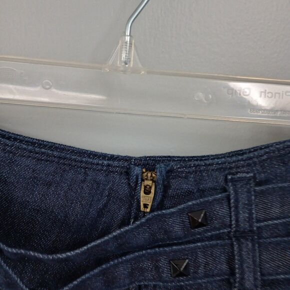 Vintage Candies Pleated Denim Mini Skirt. Sz 7 Studded Double Belt. Y2K side zip - Picture 4 of 10
